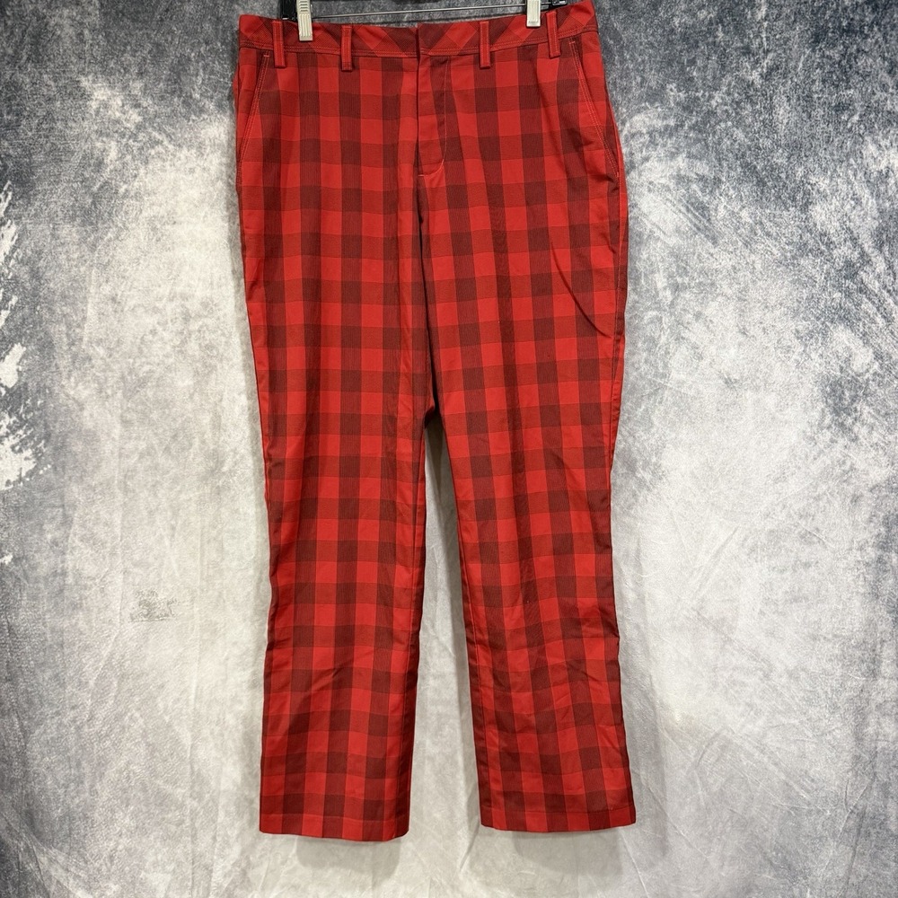 Adidas Golf Men's 34x32 Red Buffalo Plaid Stretch Pants Check Golf Trousers